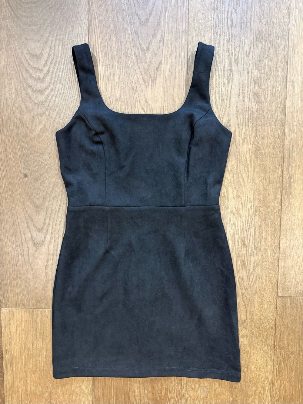 AQUA Black Faux Suede Scoop Neck Mini Dress
